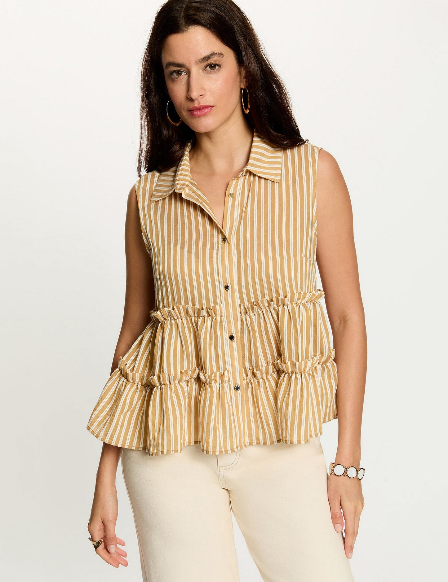 Mouwloze Gestreepte Blouse met Ruches
