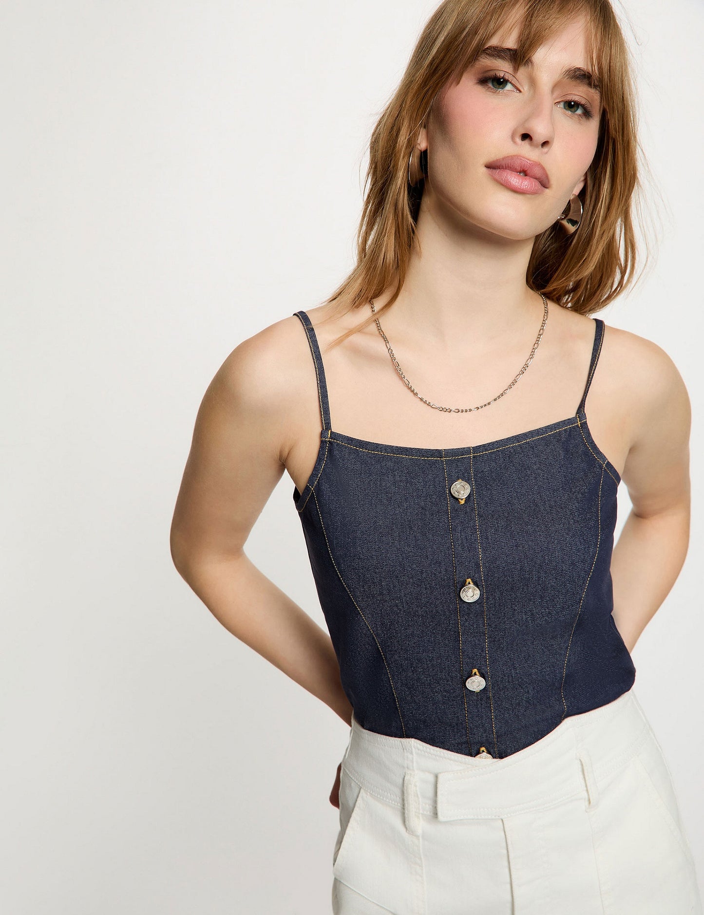 Denim Top met Aansluitende Pasvorm