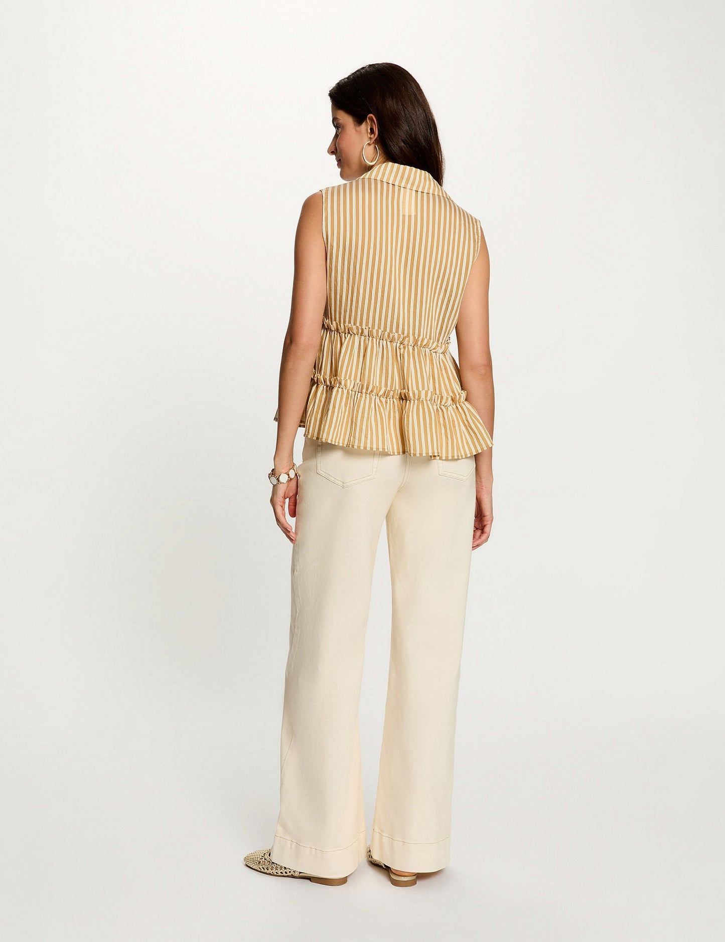 Mouwloze Gestreepte Blouse met Ruches