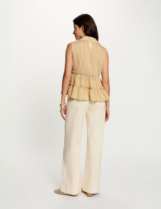 Mouwloze Gestreepte Blouse met Ruches