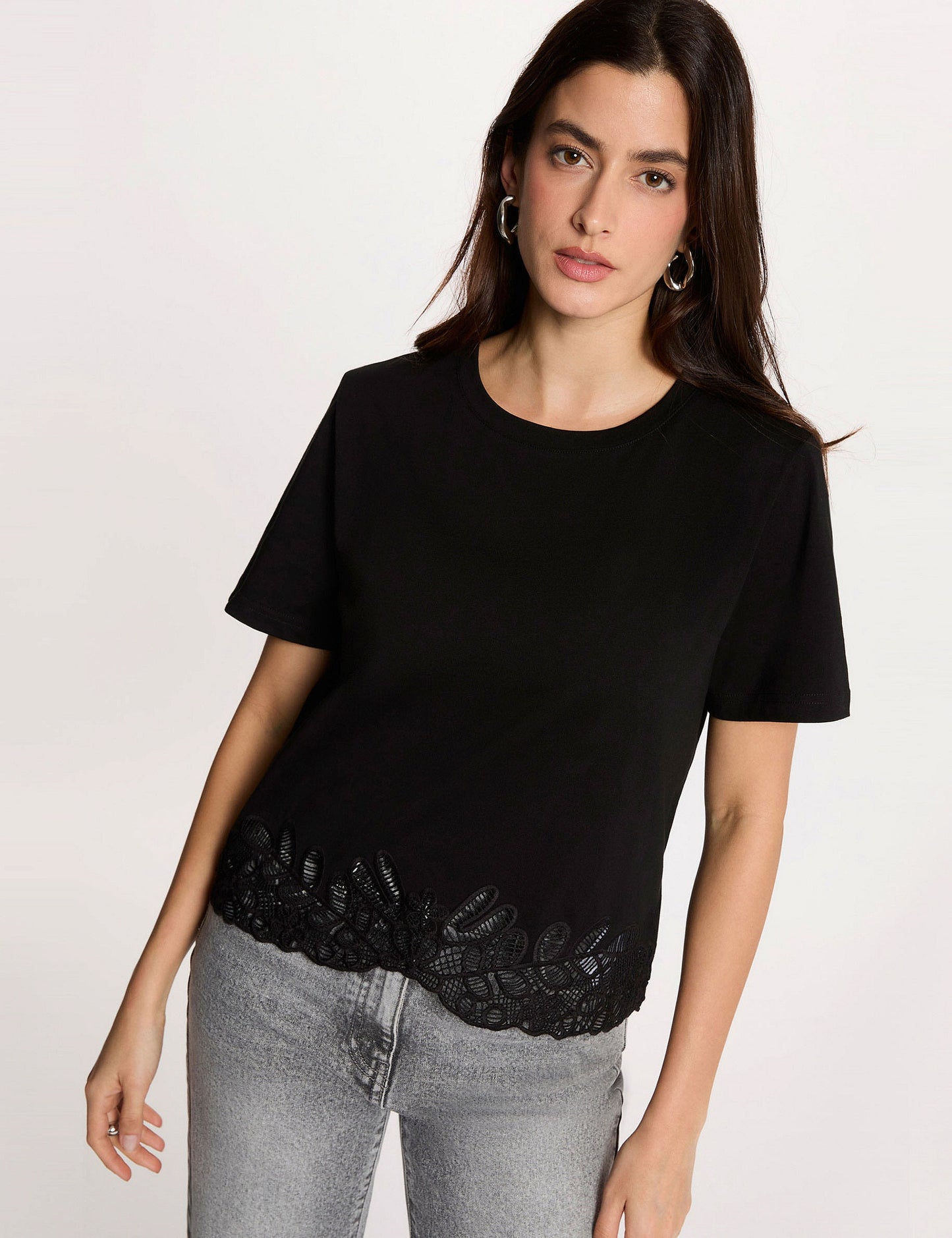 Geborduurd T-shirt met Ronde Hals