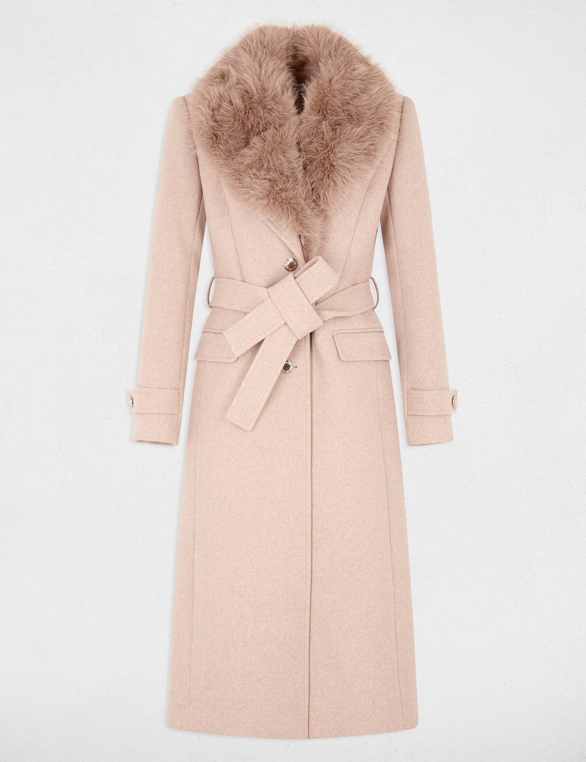 Lange Faux Fur Jas met Ceintuur