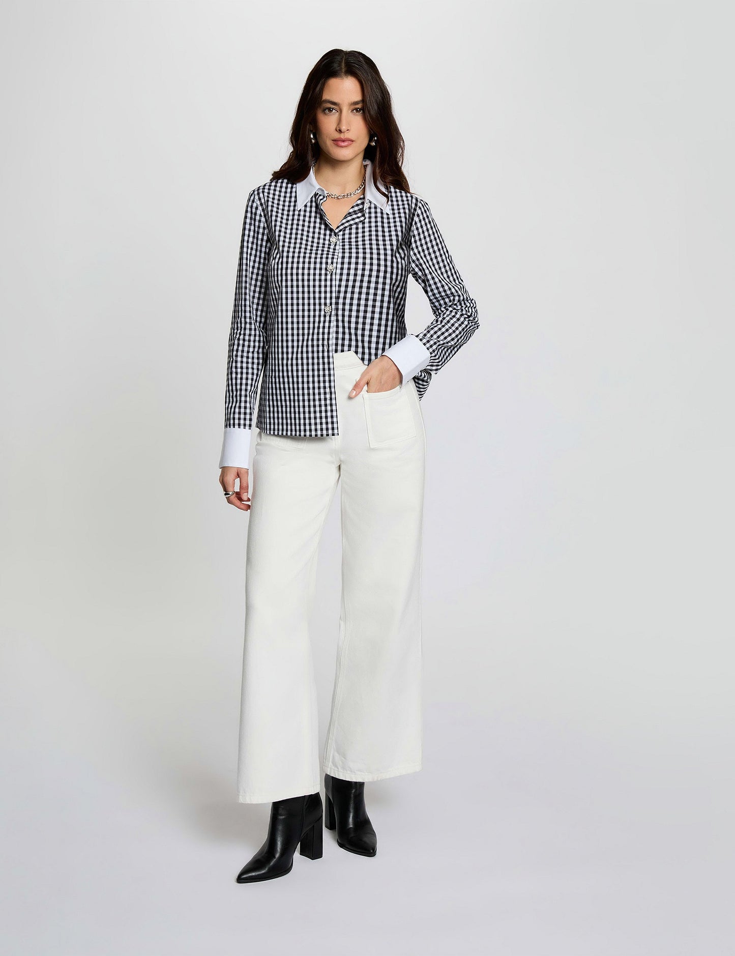 Geruit Blouse met Contrastkraag