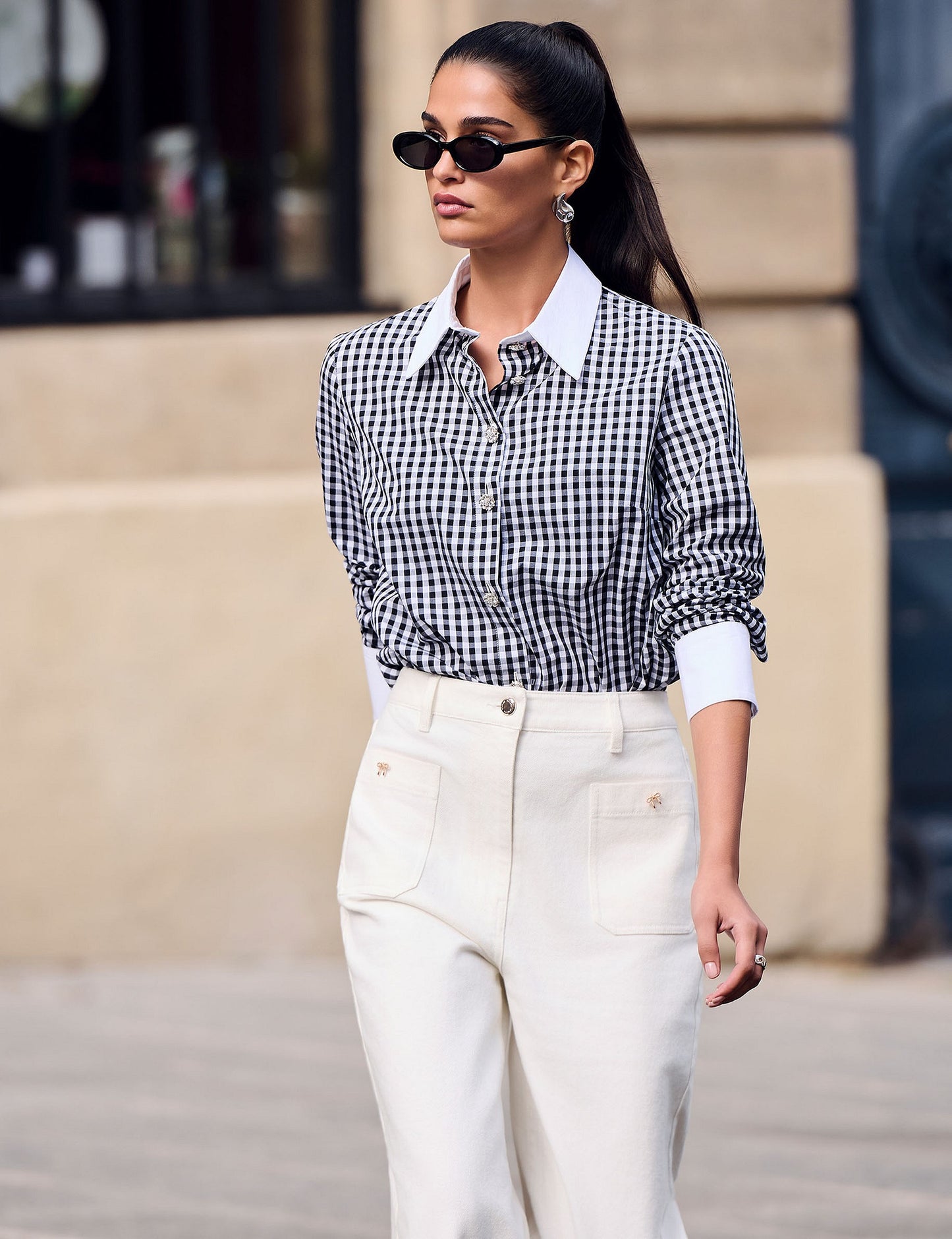 Geruit Blouse met Contrastkraag