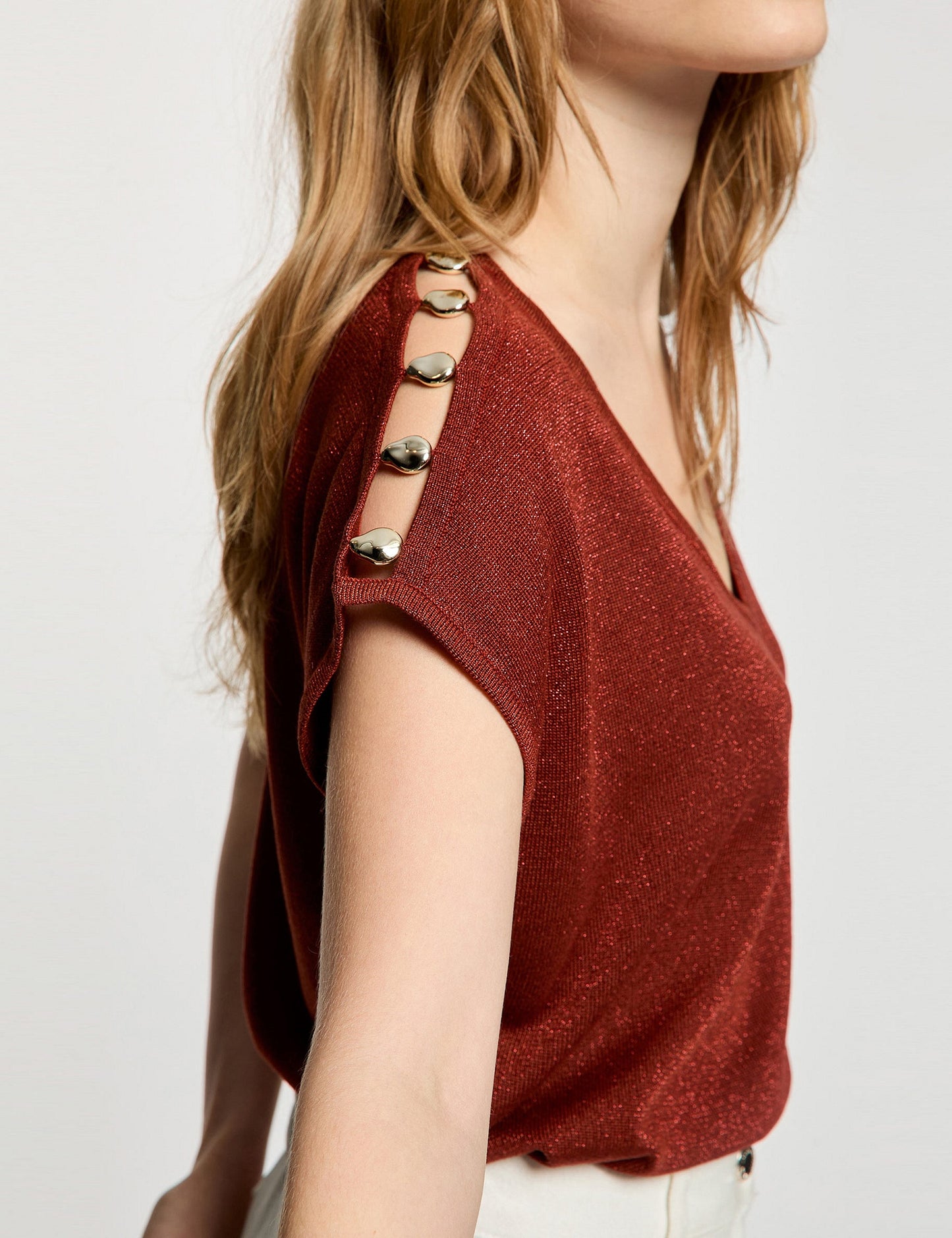 Oversized V-Hals Trui met Korte Mouwen