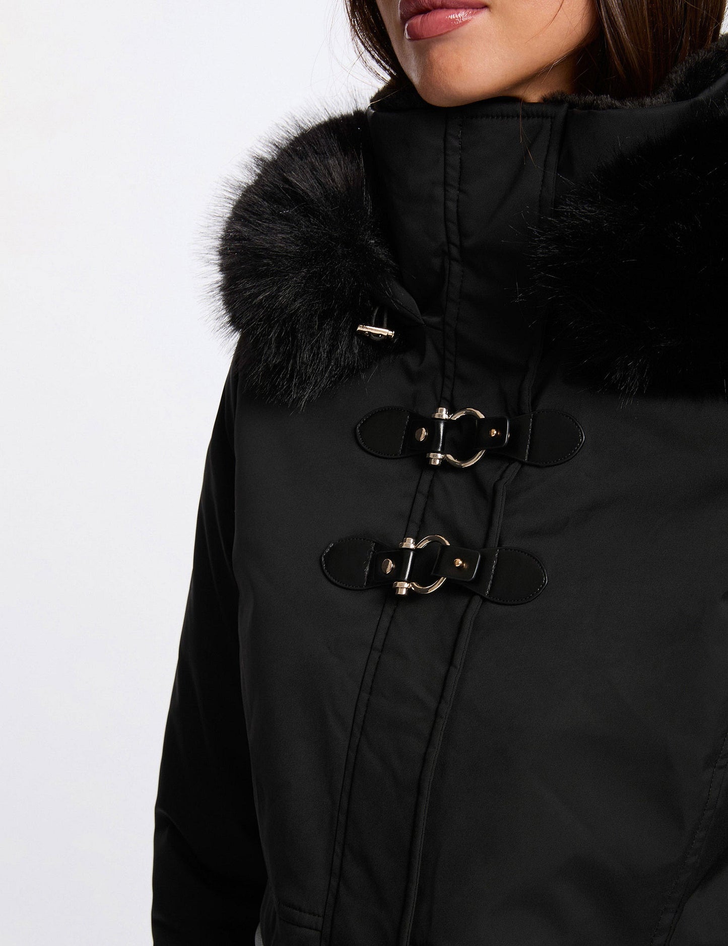 Rechte Halflange Parka met Imitatiebont