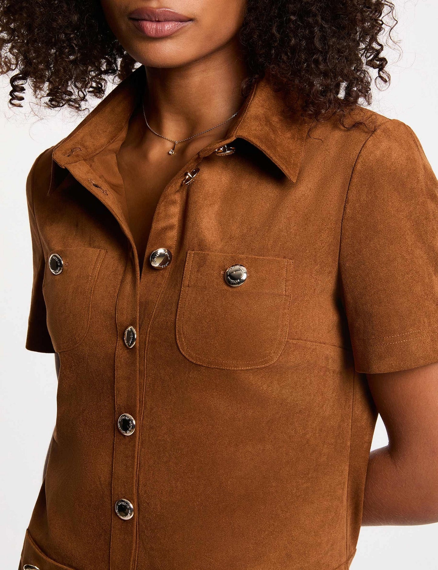 Korte Suède Look Jurk met Overslag