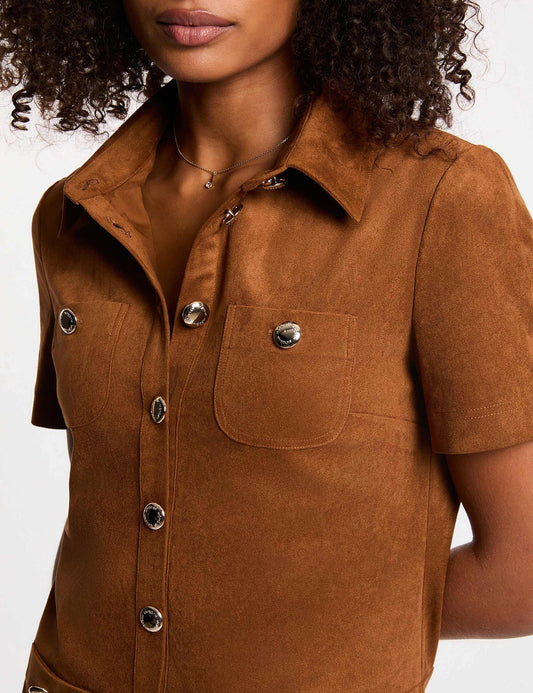 Korte Suède Look Jurk met Overslag