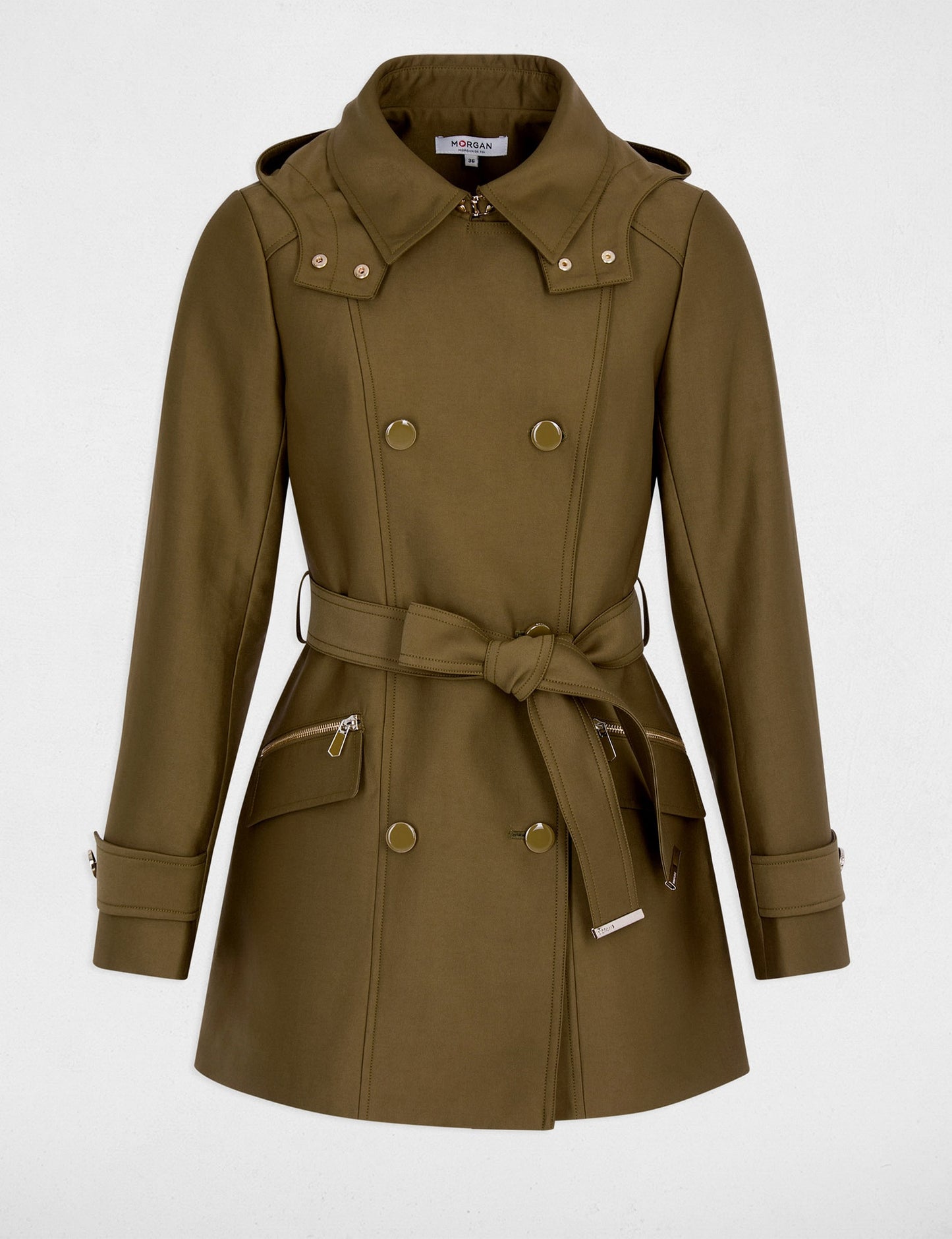 Getailleerde Trenchcoat met Riem en Capuchon