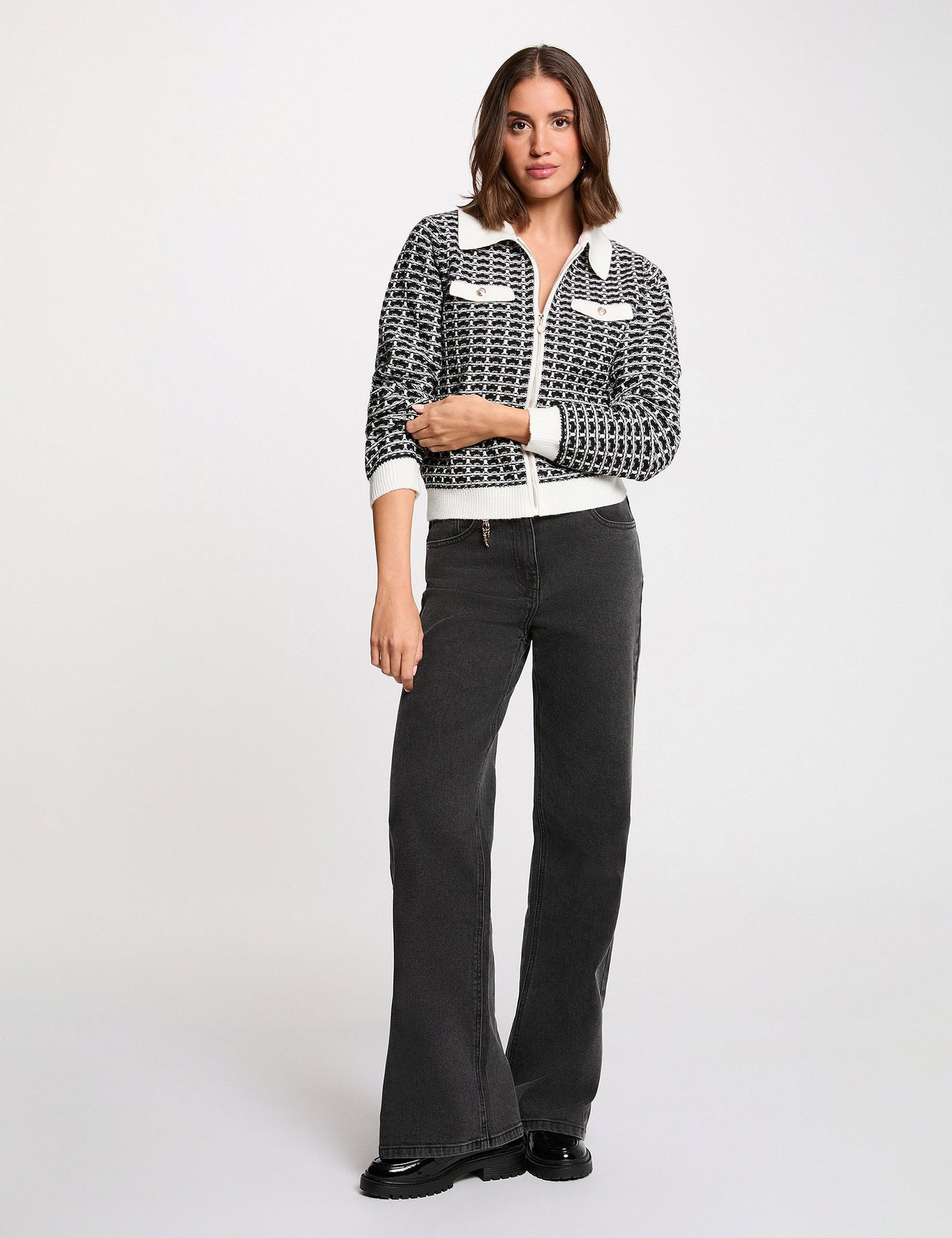 Chevron Jacquard Jas met Reverskraag