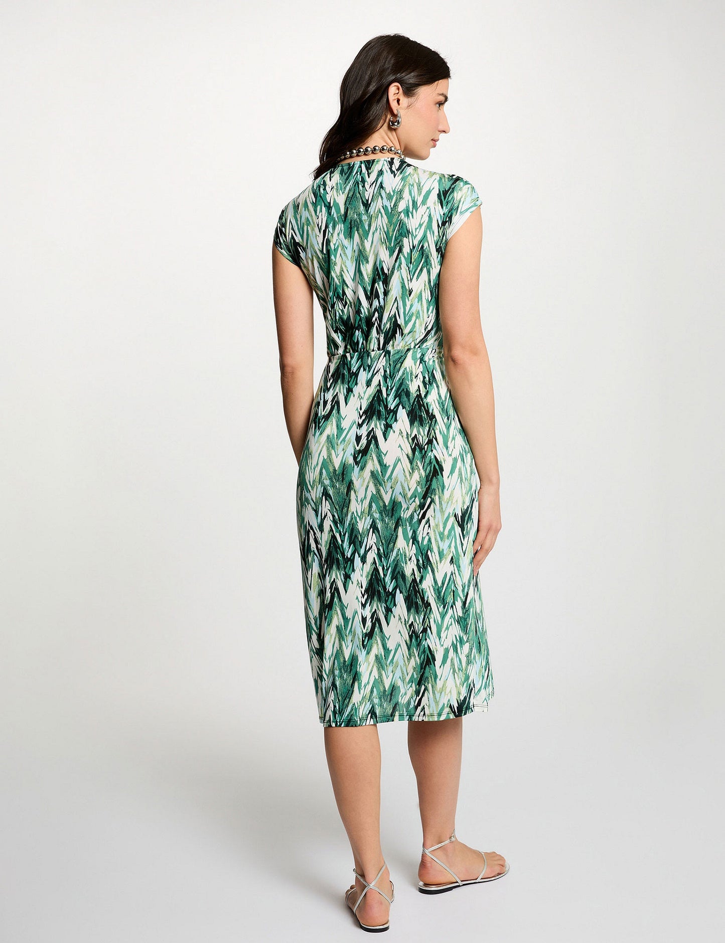 Rechte Jurk met Print en Knoopdetail