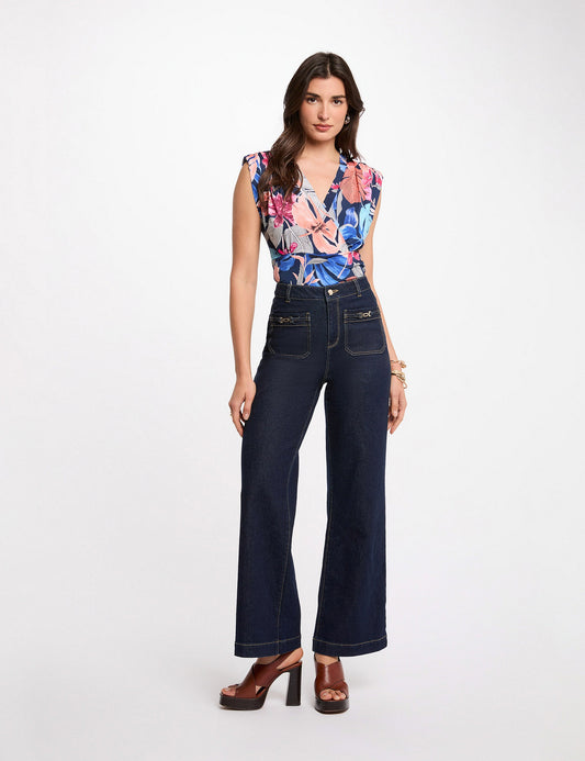 Mouwloze Fitted Top met Print