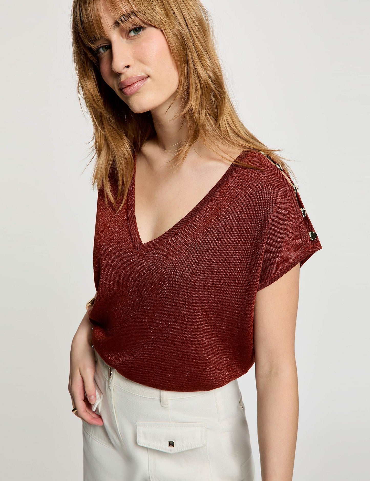 Oversized V-Hals Trui met Korte Mouwen