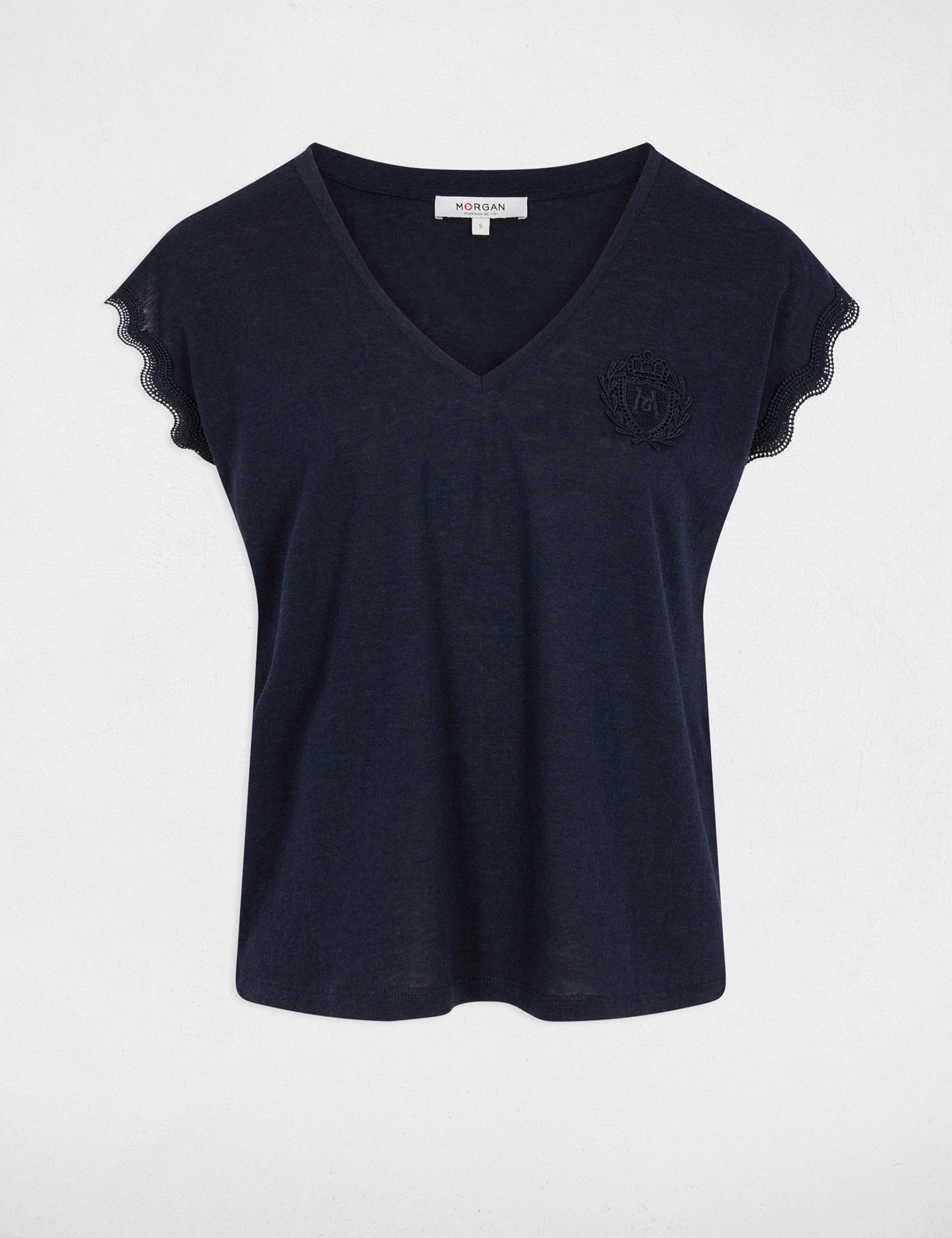 T-shirt met V-hals en korte mouwen