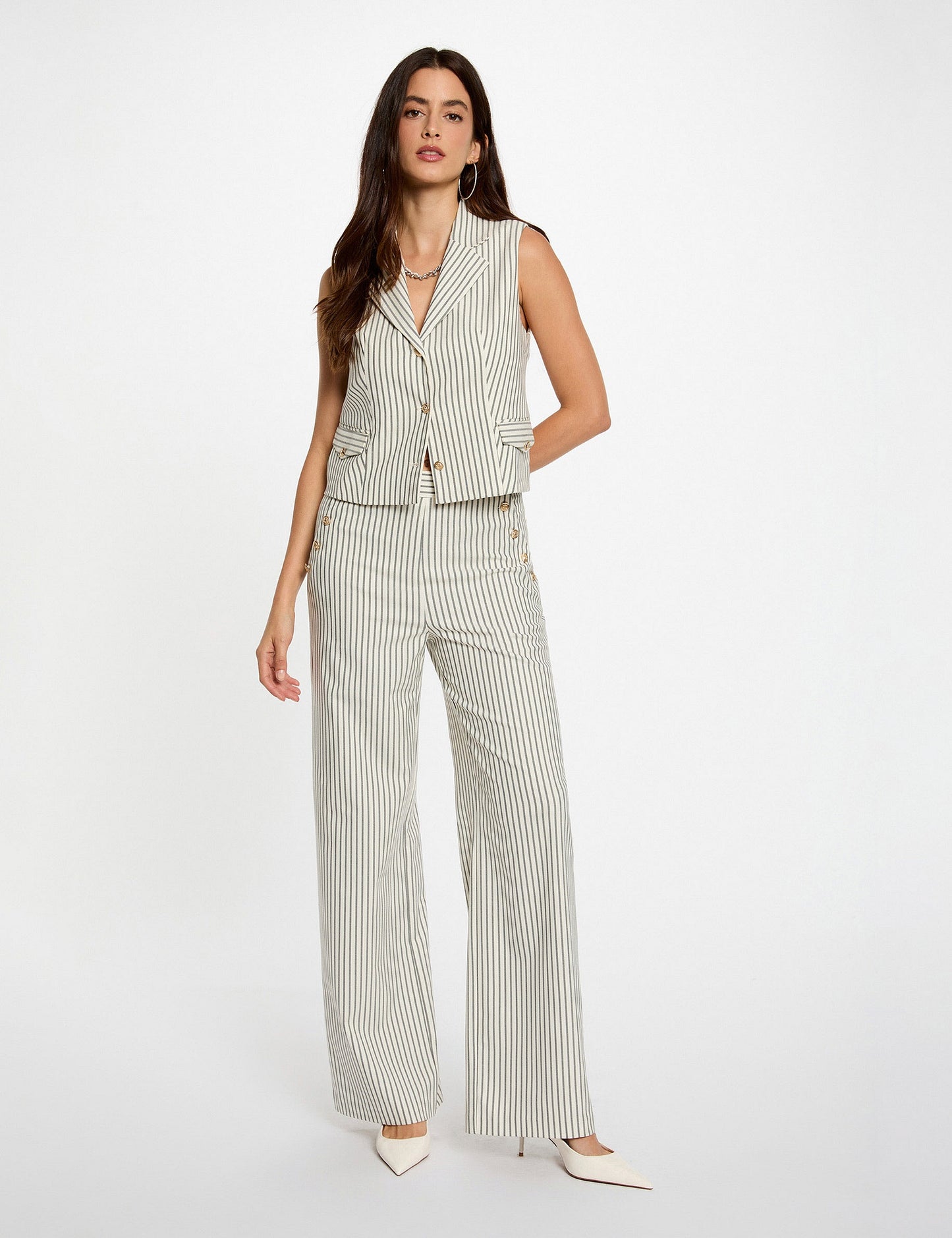 Gestreeepte Broek met Wijde Pijpen en Hoge Taille