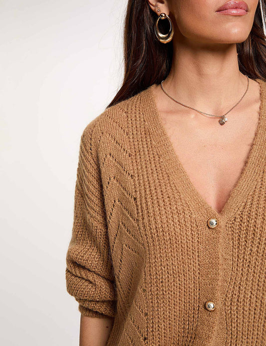 V-hals Cardigan met Wollige Textuur