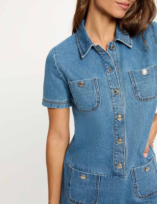 Denim Jurk met Rechte Pasvorm en Reverskraag