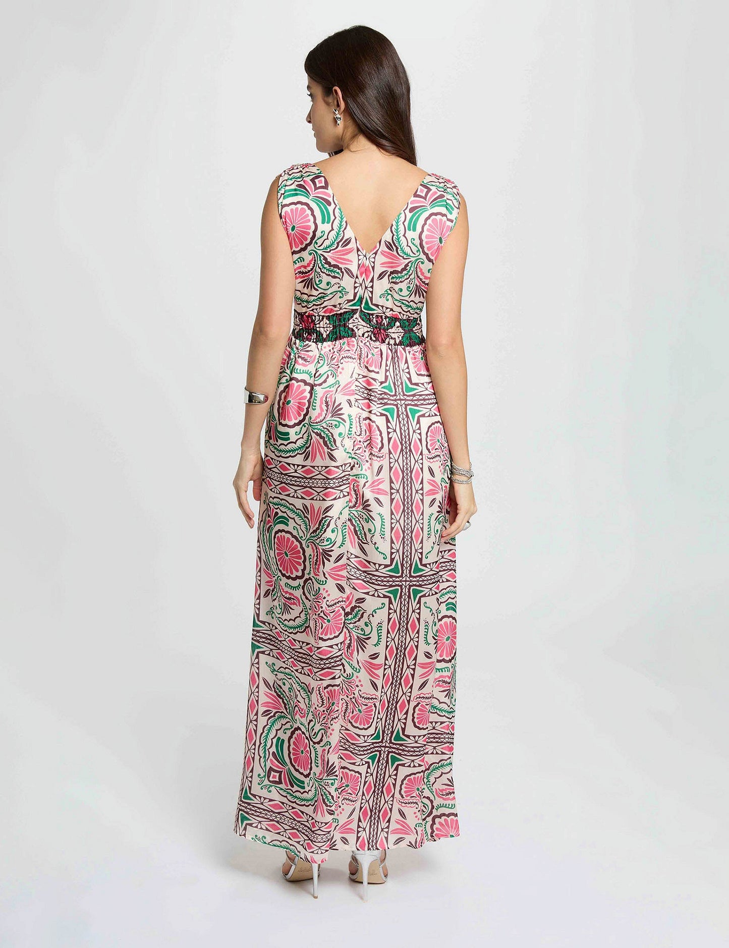 Lange Jurk met Print en Taille-uitsnijdingen
