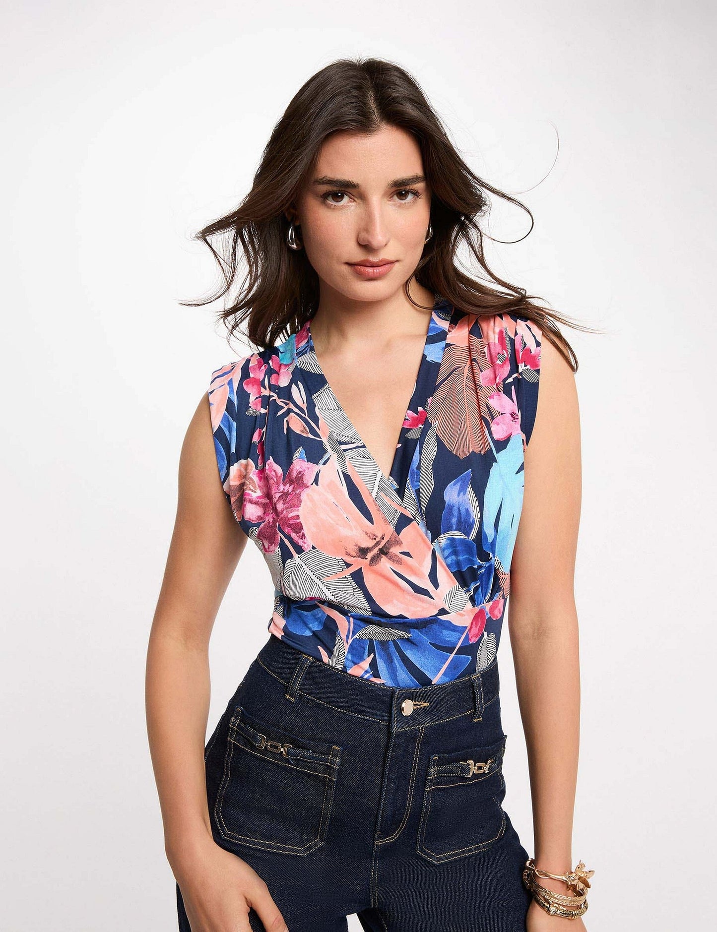 Mouwloze Fitted Top met Print