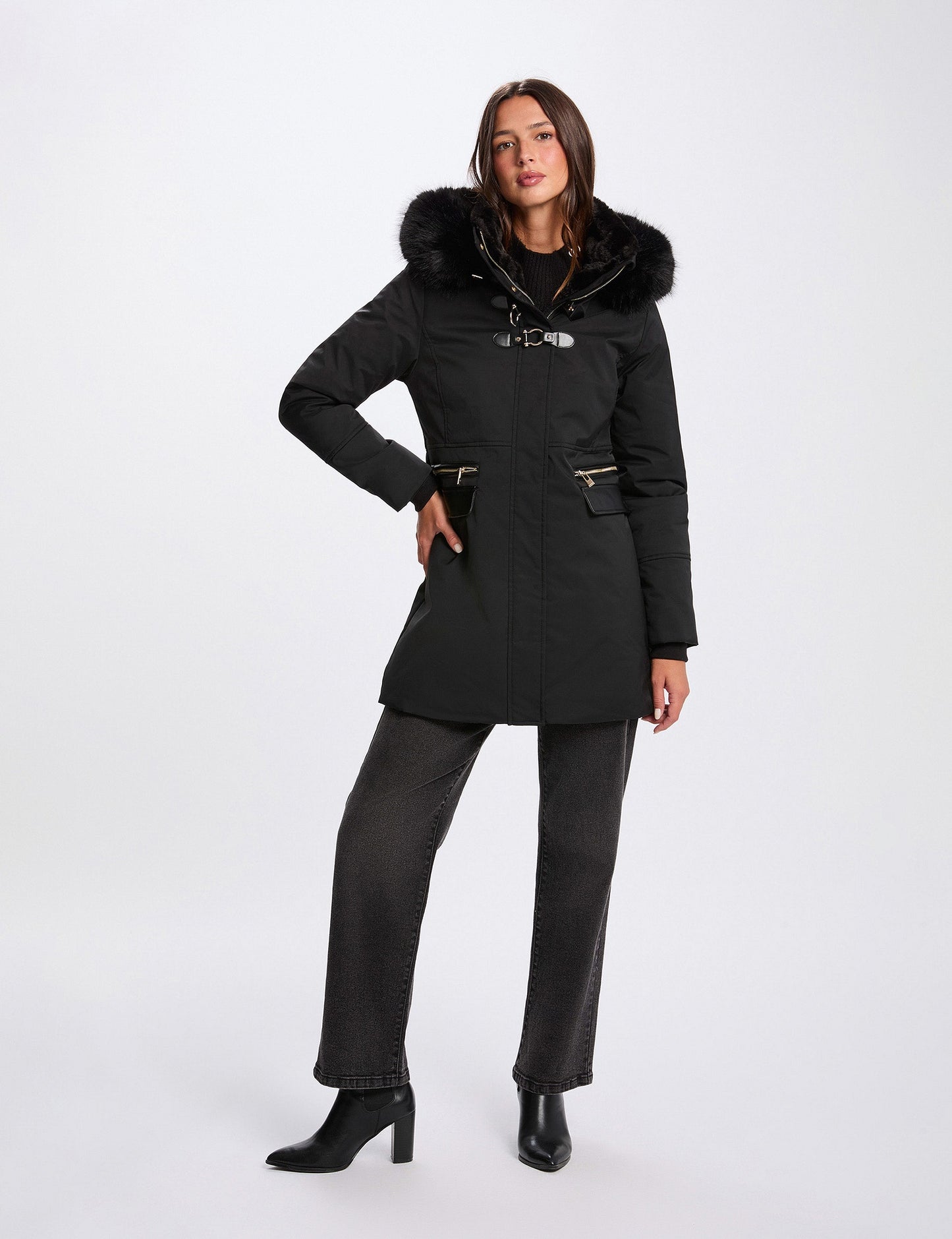 Rechte Halflange Parka met Imitatiebont