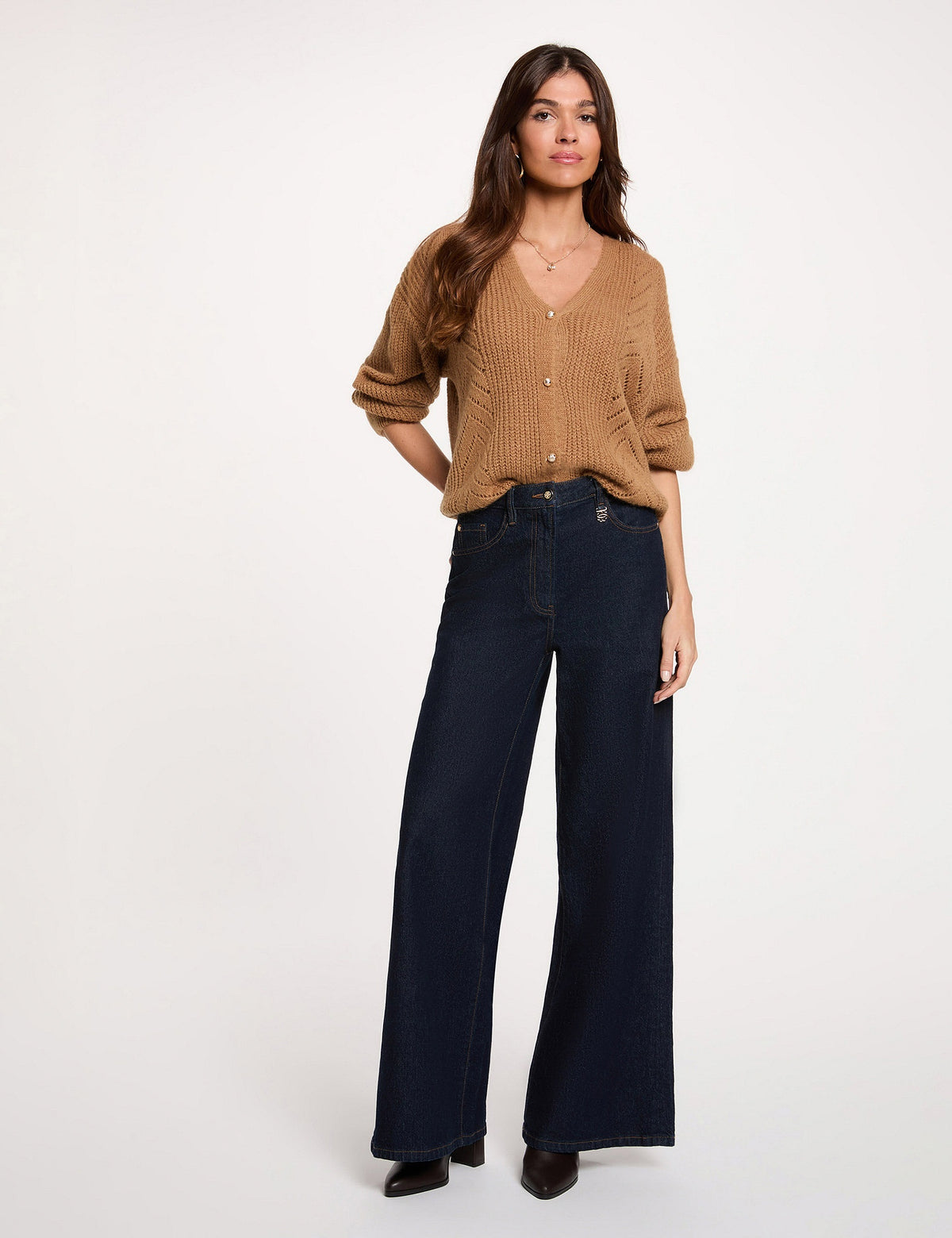 V-hals Cardigan met Wollige Textuur