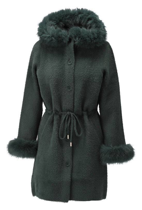K-design - Coat with hood in fur look (X911)