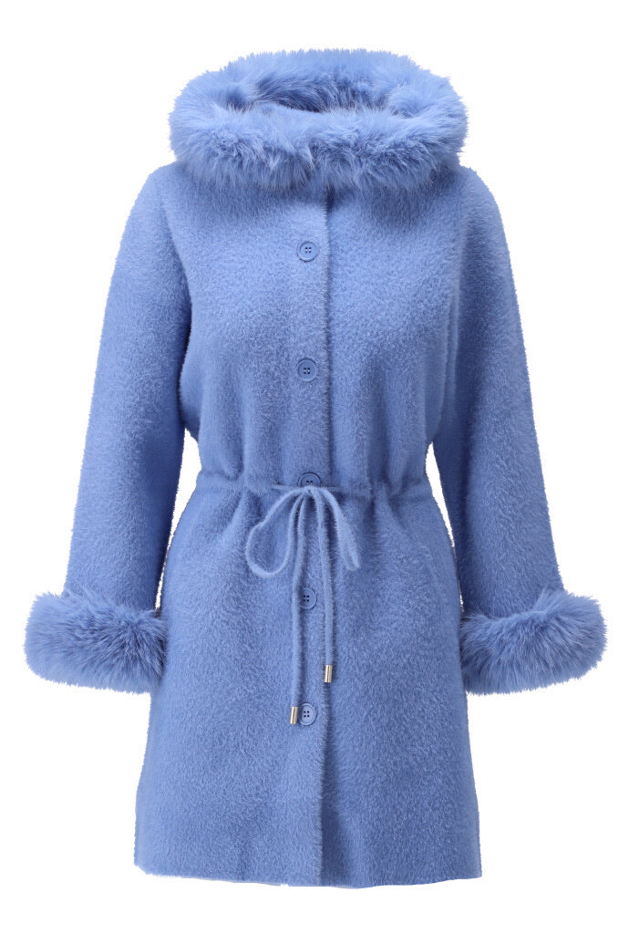 K-design - Coat with hood in fur look (X911)