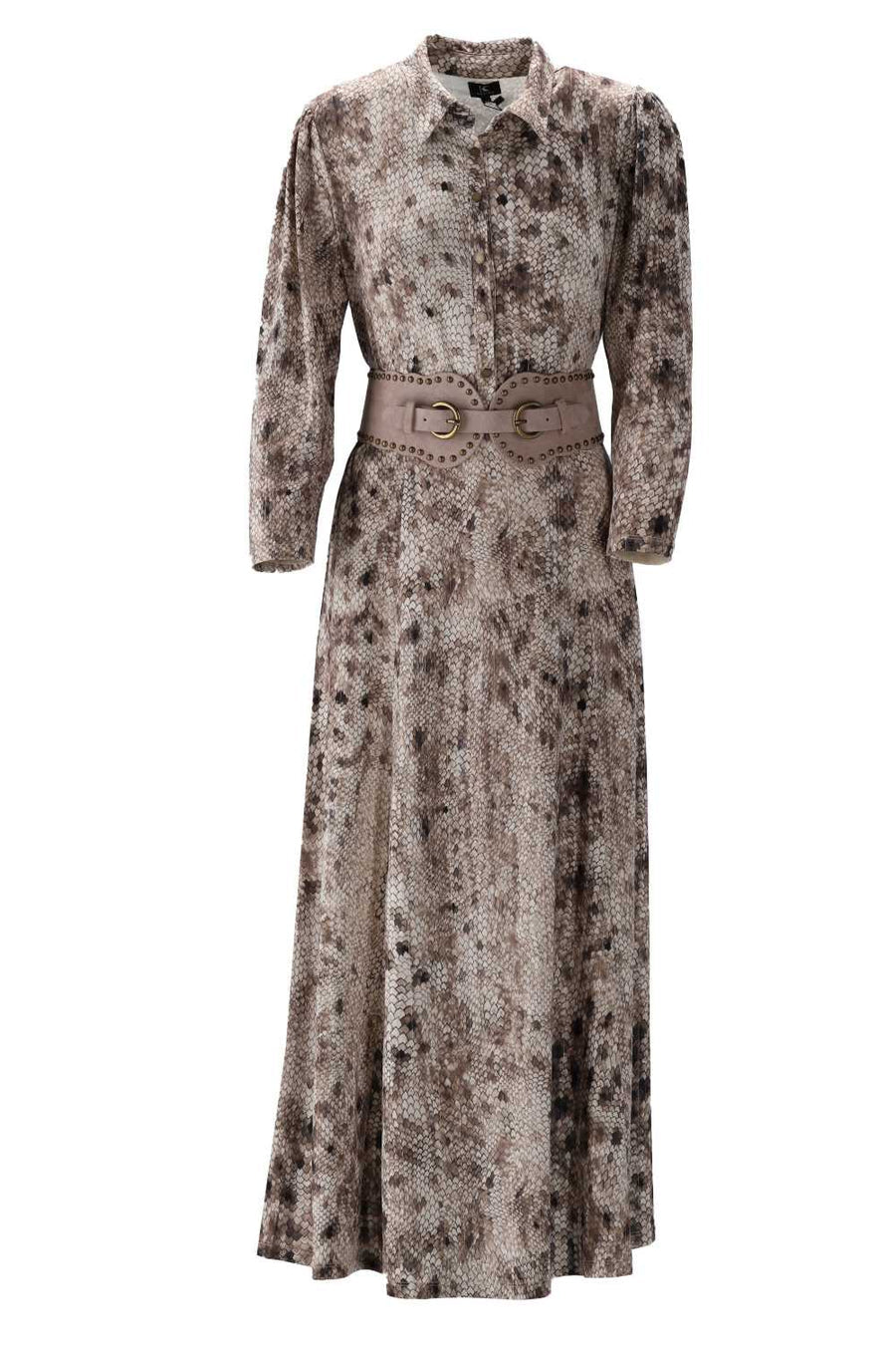 K-Design - Long dress, snake print, matching belt (V122)