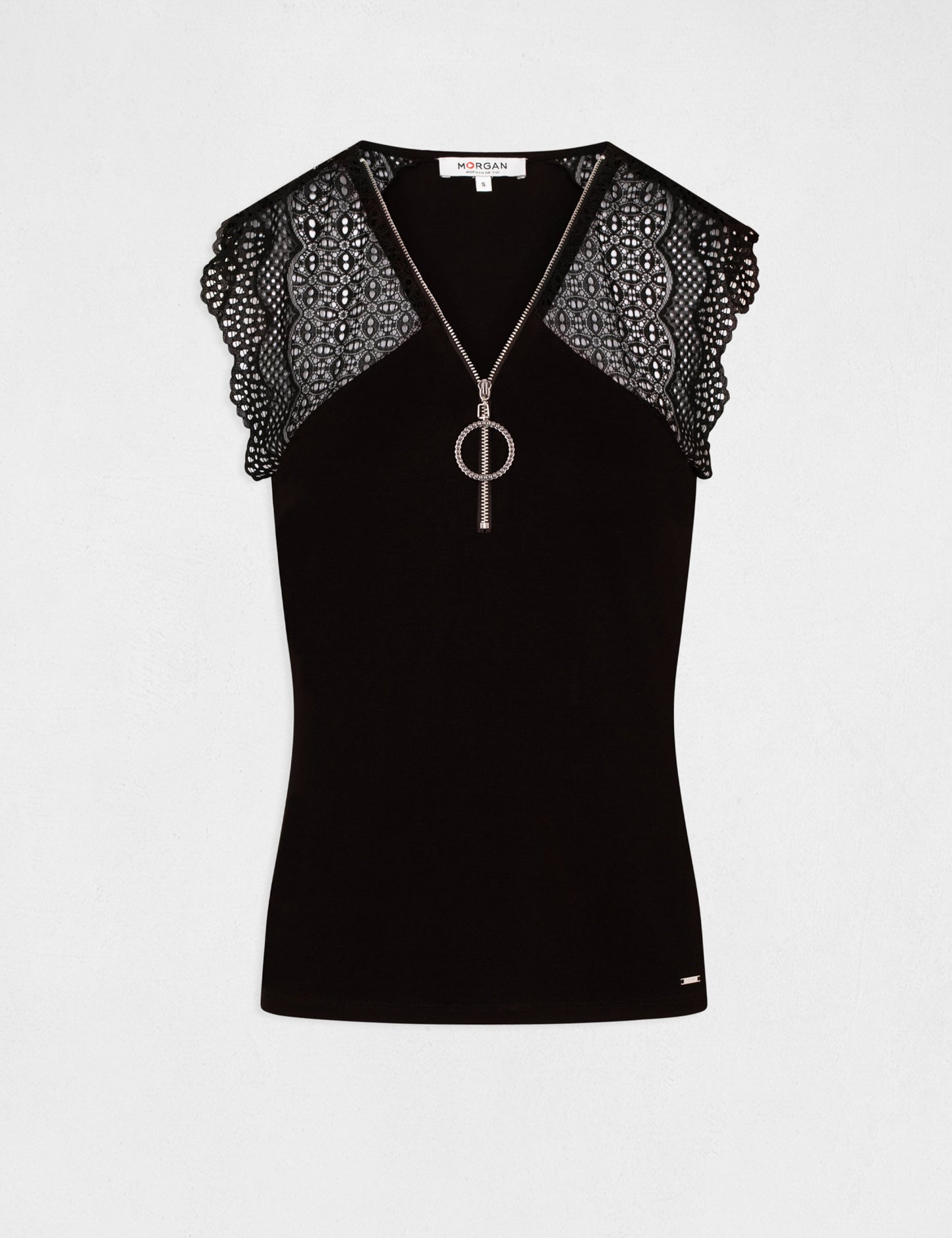 Lace T-shirt with short sleeves black