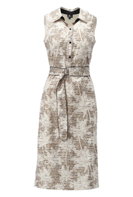 K-Design - Dress (midi) sleeveless, palm tree print &amp; belt (W308)